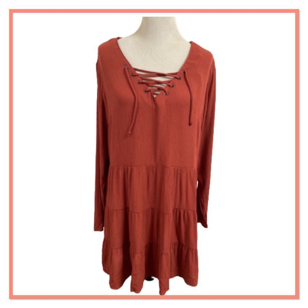 No Boundaries XXL/2XG (19) Brown Lace Up Tier Dress